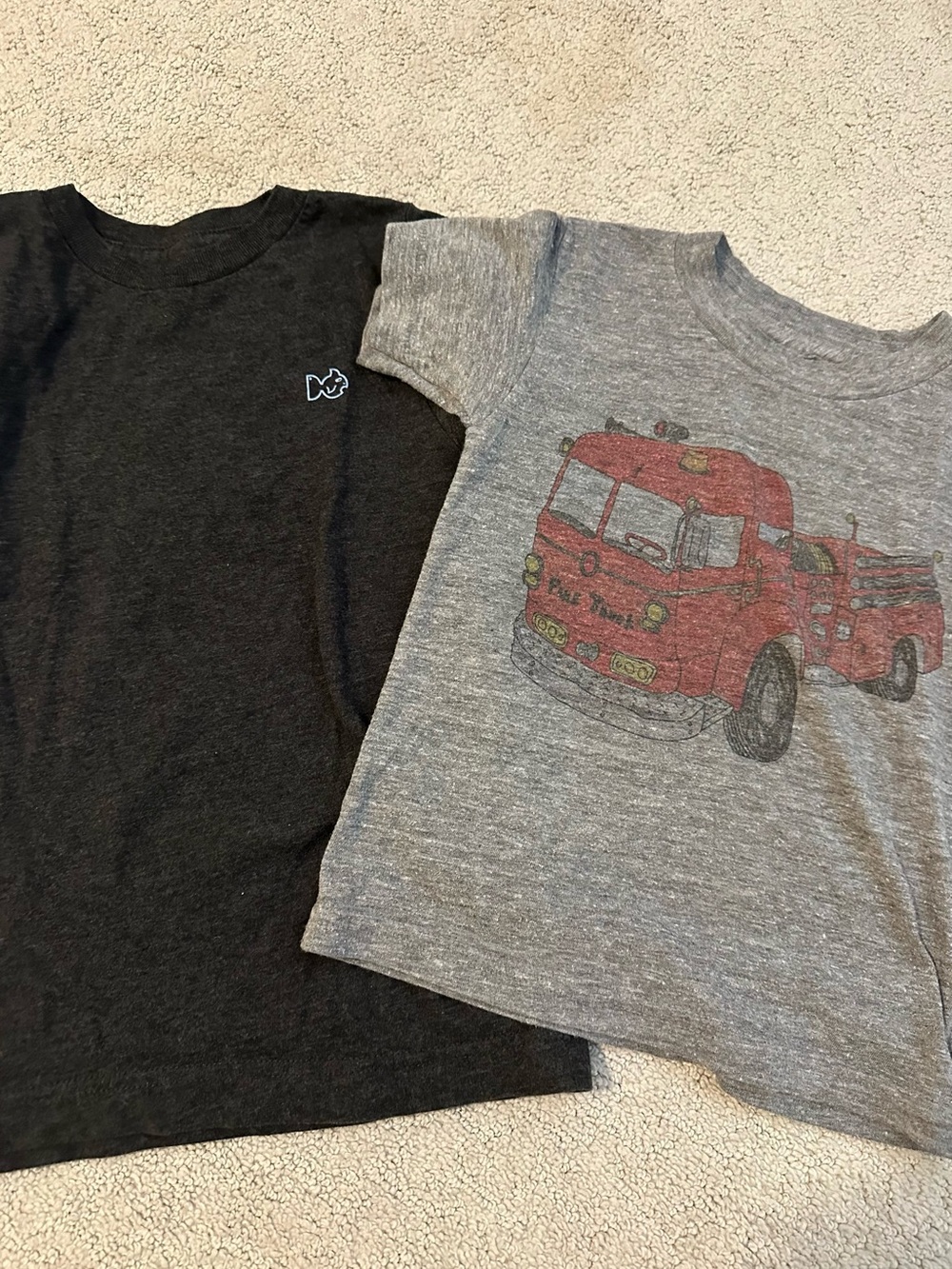 Kids Short Sleeve Tee Pack - Gray Fire Truck & Black Fish Detail